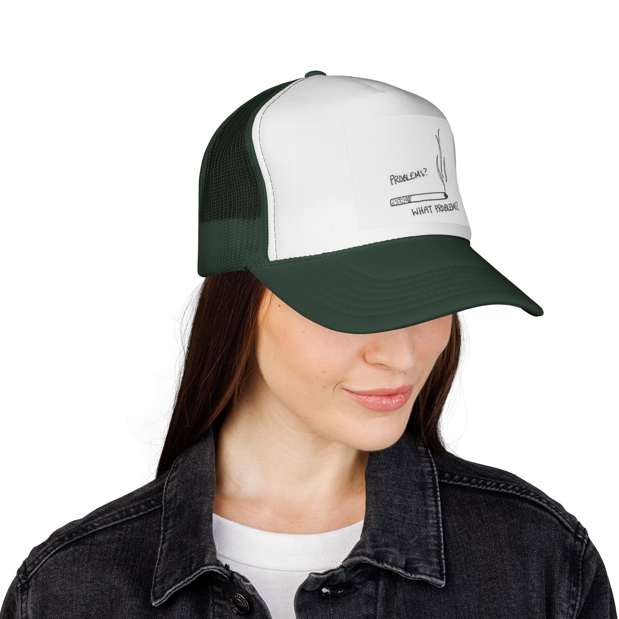 Humorous Trucker Cap - 'What Problems?' Design - Perfect for Casual Outings, Gifts for Him, Summer Style, Fun Outdoors, Festivals