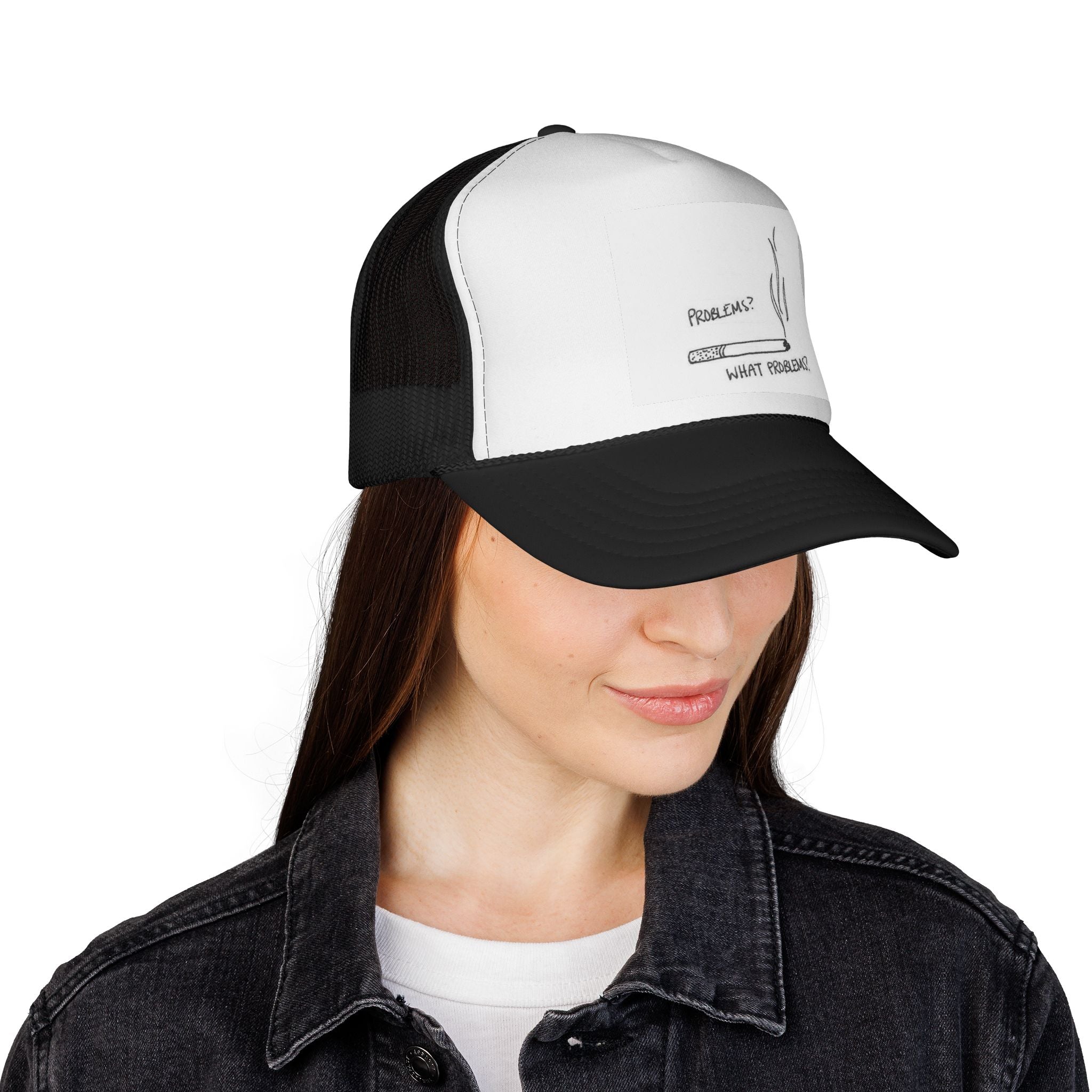 Humorous Trucker Cap - 'What Problems?' Design - Perfect for Casual Outings, Gifts for Him, Summer Style, Fun Outdoors, Festivals